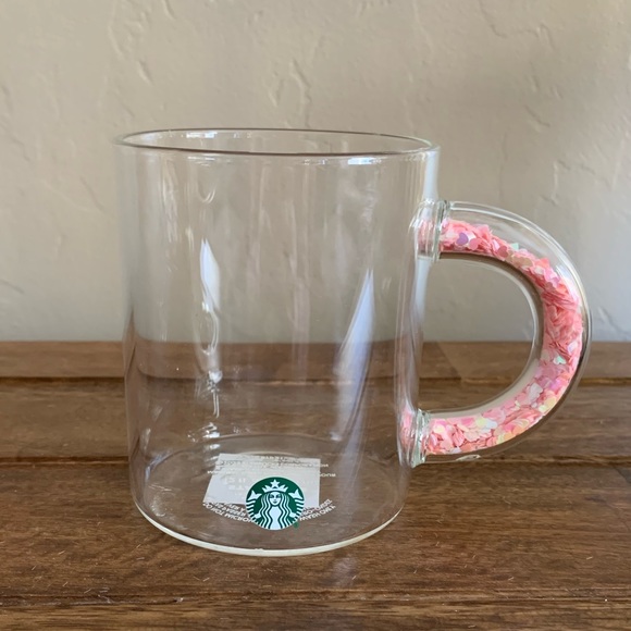 Starbucks 2022 Valentine’s Day Glass Mug with Heart Confetti Filled Handle!